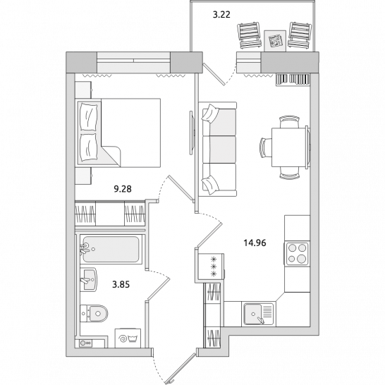 Однокомнатная квартира 36 м²